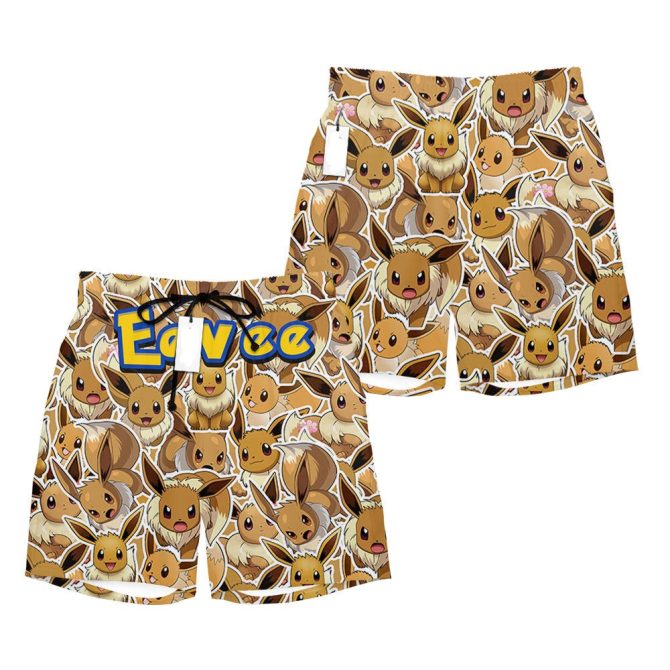 Unisex Eevee Swim Trunks - Fun Pokémon Pattern Beachwear For All Ages