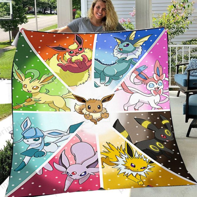 Colorful Eeveelution Fleece Blanket - Cozy Pokémon Fan Gift