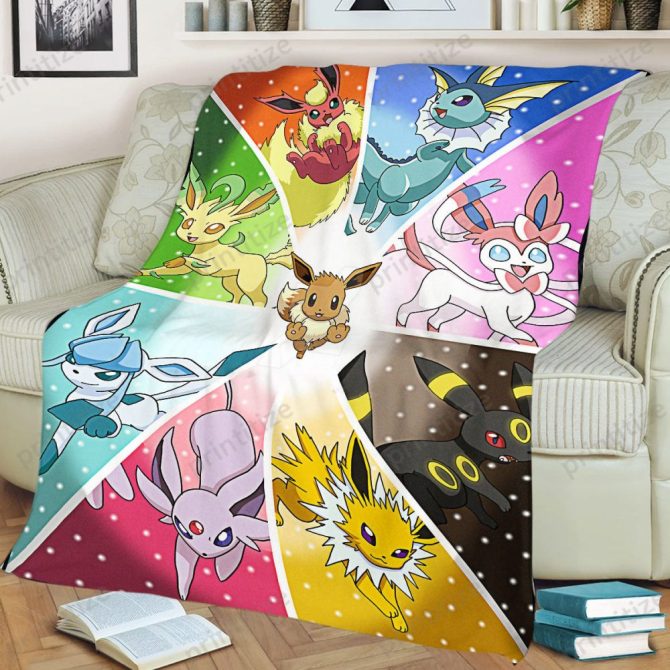 Colorful Eeveelution Fleece Blanket - Cozy Pokémon Fan Gift - Image 2