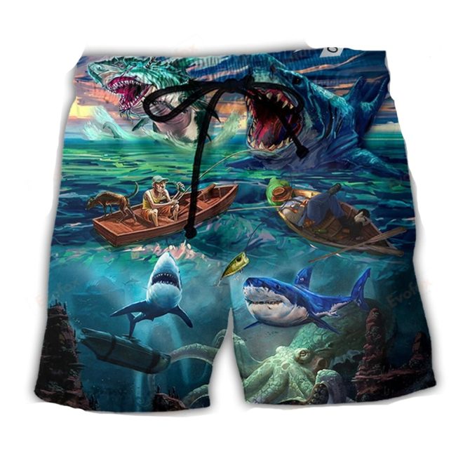 Men'S 3D Shark Attack Swim Trunks - Vibrant Ocean Adventure Beach Shorts