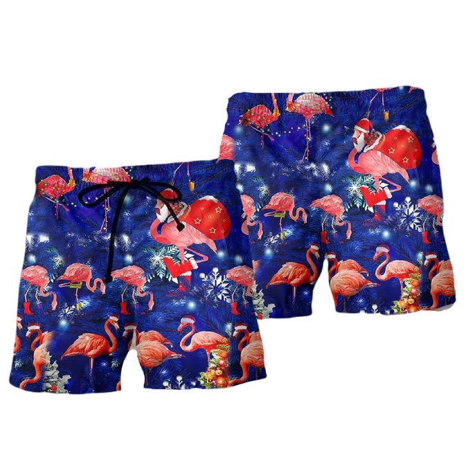 Festive Flamingo Santa Swim Shorts - Fun Christmas Beachwear For Men & Women