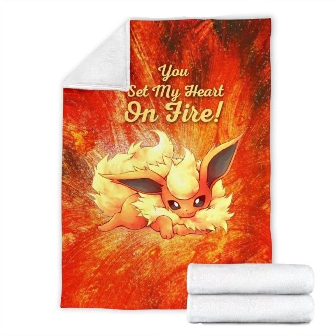 Cozy Flareon Blanket - 'Set My Heart On Fire' Design, Perfect Gift For Pokémon Fans!