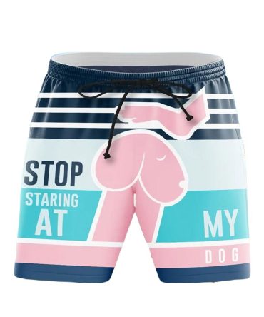 Funny 'Stop Staring At My Dog' Swim Trunks – Unique Beachwear For Dog Lovers