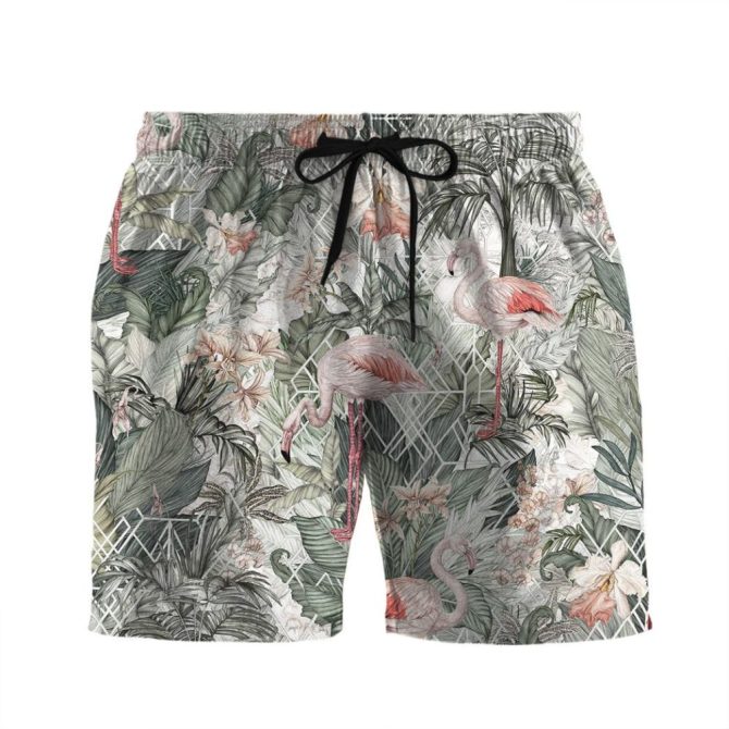 Men'S Tropical Flamingo Swim Shorts – Stylish Summer Beachwear With Drawstring Waist
