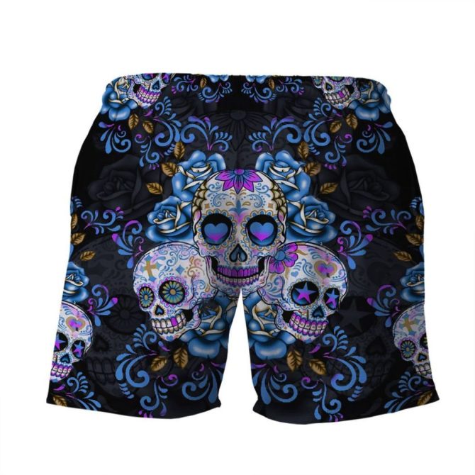 Vibrant Sugar Skull Swim Shorts - Bold Floral Design, Perfect For Summer Fun! - Image 2