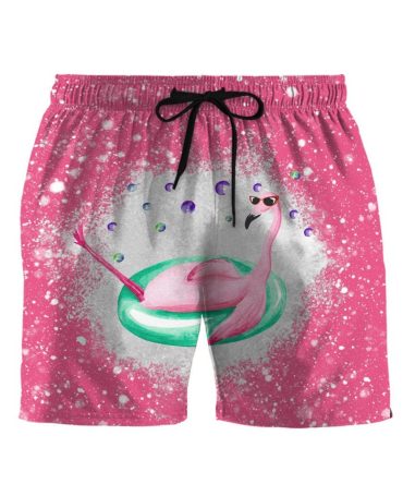 Men'S Pink Flamingo Swim Trunks - Fun Graphic Beach Shorts With Drawstring - Quick Dry