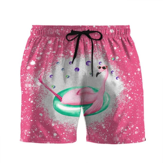 Men'S Pink Flamingo Swim Trunks - Fun Graphic Beach Shorts With Drawstring - Quick Dry