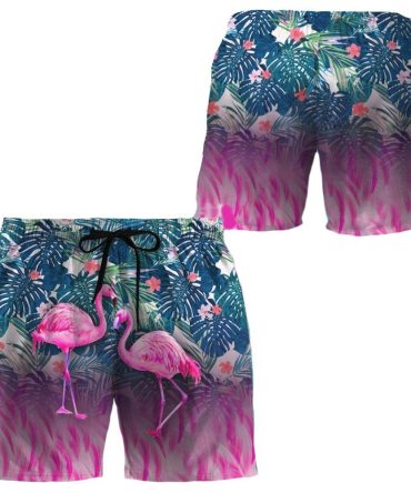 Vibrant Flamingo Tropical Print Men'S Swim Shorts - Perfect For Summer Beachwear
