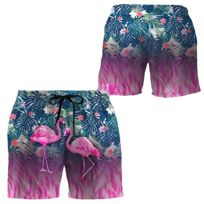 Vibrant Flamingo Tropical Print Men'S Swim Shorts - Perfect For Summer Beachwear
