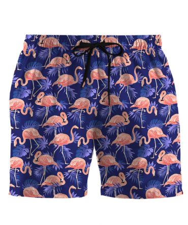 Men'S Tropical Flamingo Swim Shorts - Vibrant Quick-Dry Beachwear With Drawstring