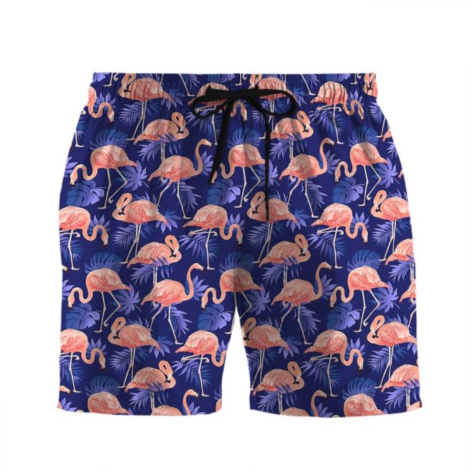 Men'S Tropical Flamingo Swim Shorts - Vibrant Quick-Dry Beachwear With Drawstring