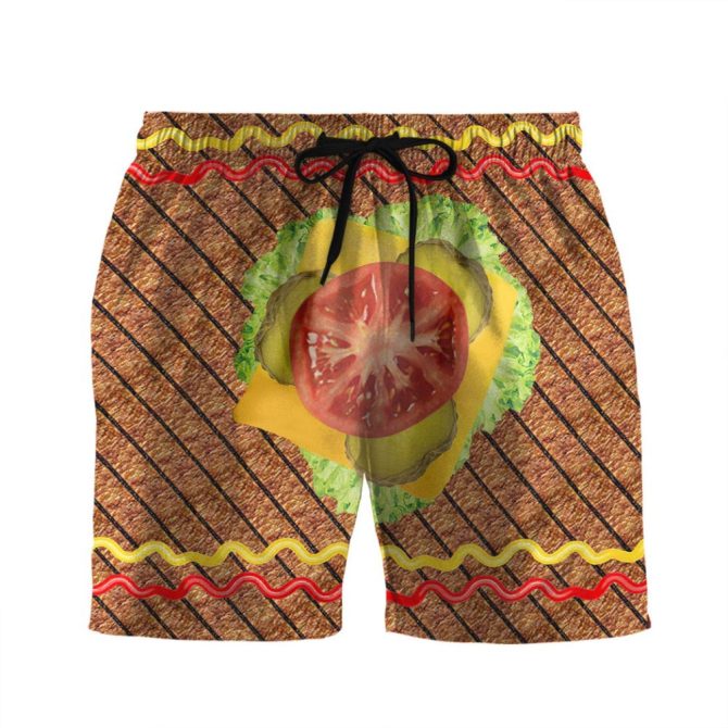Fun Burger Print Swim Shorts - Quirky Beachwear For Food Lovers