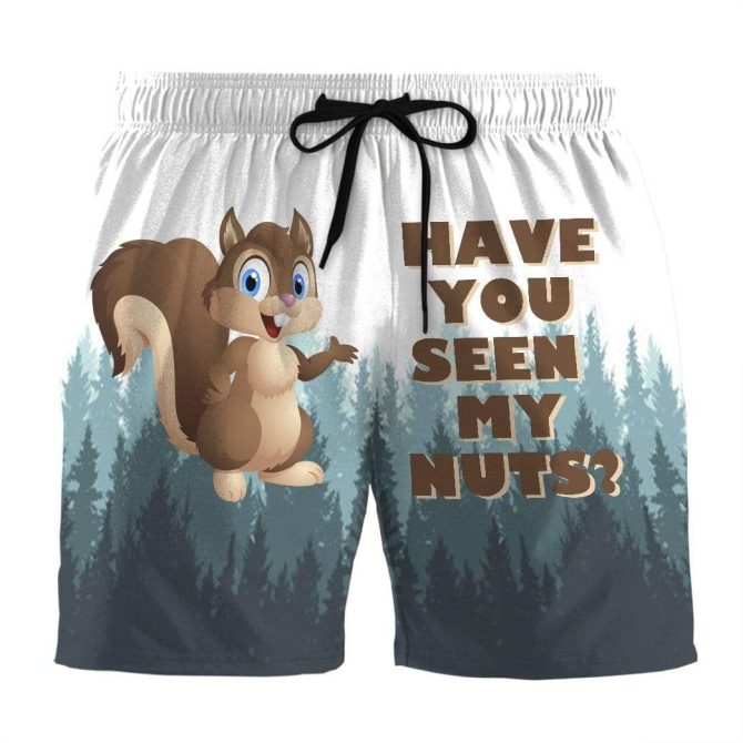 Funny Squirrel Graphic Shorts - 'Have You Seen My Nuts?' Forest Design