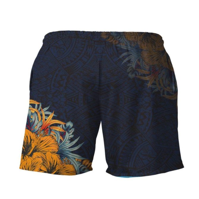 Tropical Turtle Swim Trunks - Vibrant Beach Shorts For Men With Floral Design - Image 2