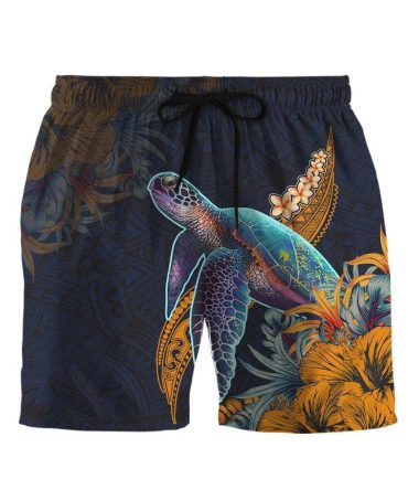 Tropical Turtle Swim Trunks - Vibrant Beach Shorts For Men With Floral Design