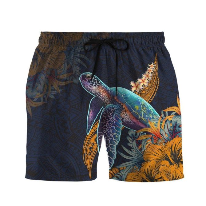 Tropical Turtle Swim Trunks - Vibrant Beach Shorts For Men With Floral Design
