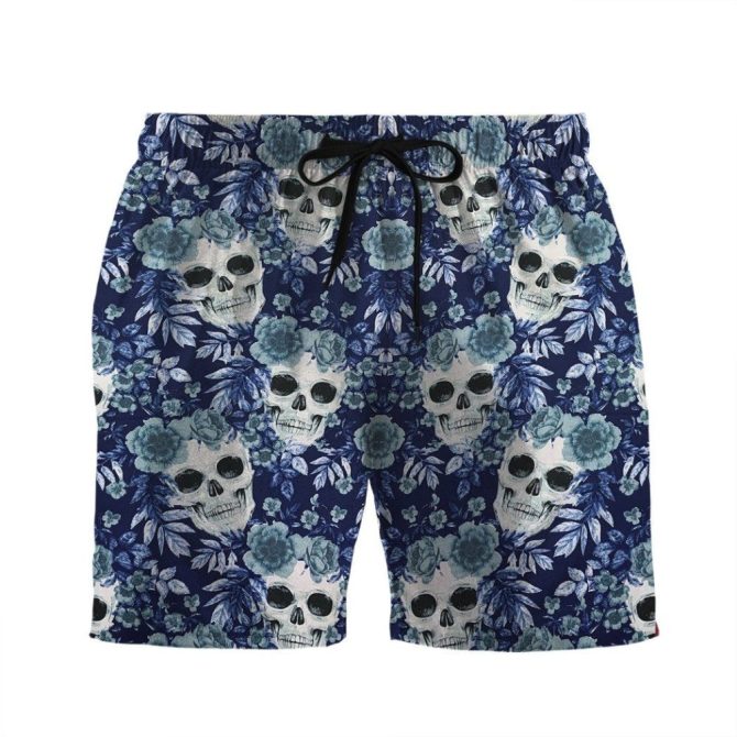 Men'S Floral Skull Swim Shorts - Cool & Trendy Beachwear For Summer Fun