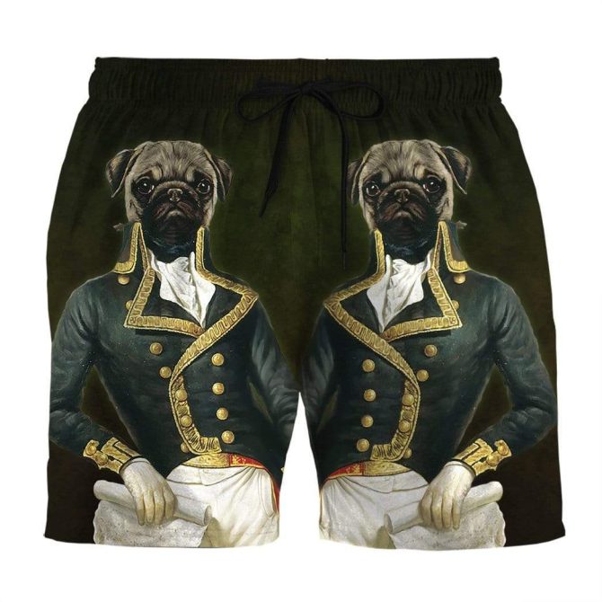 Quirky Pug Admiral Men'S Shorts - Fun Novelty Summer Wear For Dog Lovers