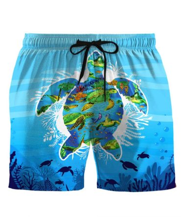 Tropical Sea Turtle Swim Shorts - Vibrant Ocean Print Beachwear For Men