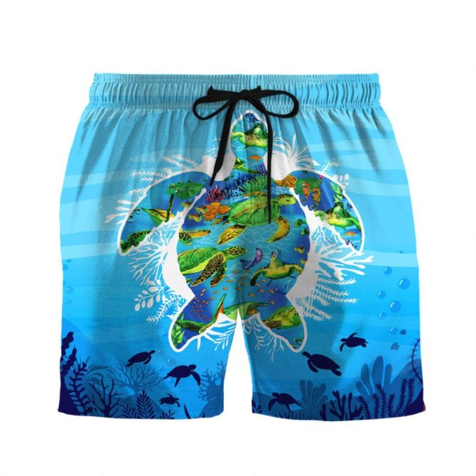 Tropical Sea Turtle Swim Shorts - Vibrant Ocean Print Beachwear For Men