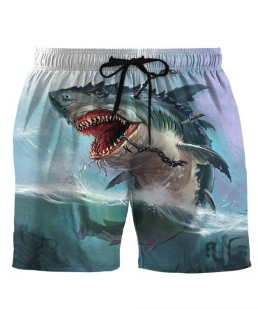 Men'S Shark Attack Swim Shorts – Bold Graphic Beachwear For Summer Fun