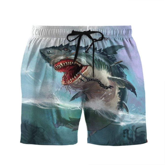 Men'S Shark Attack Swim Shorts – Bold Graphic Beachwear For Summer Fun
