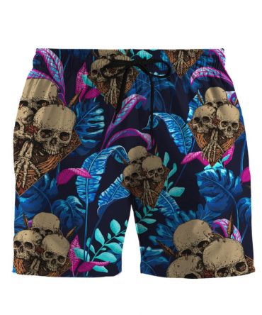 Men'S Tropical Skull Print Board Shorts - Vibrant Summer Beachwear
