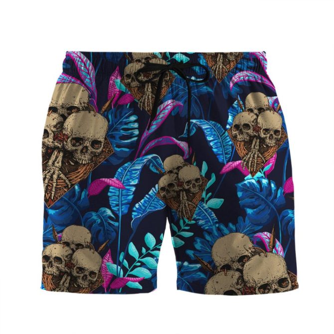 Men'S Tropical Skull Print Board Shorts - Vibrant Summer Beachwear
