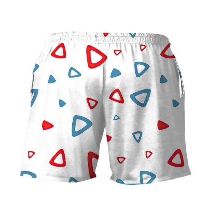 Men'S Triangle Pattern Swim Shorts - Stylish Summer Beachwear With Red & Blue Design - Image 2
