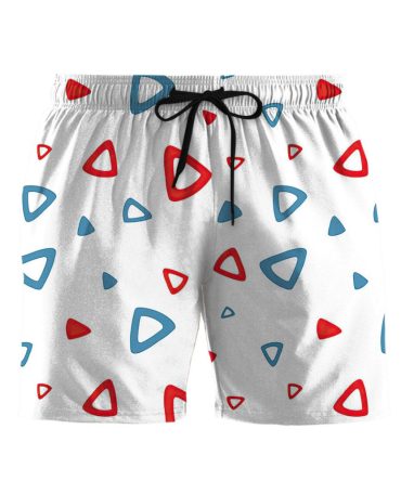 Men'S Triangle Pattern Swim Shorts - Stylish Summer Beachwear With Red & Blue Design