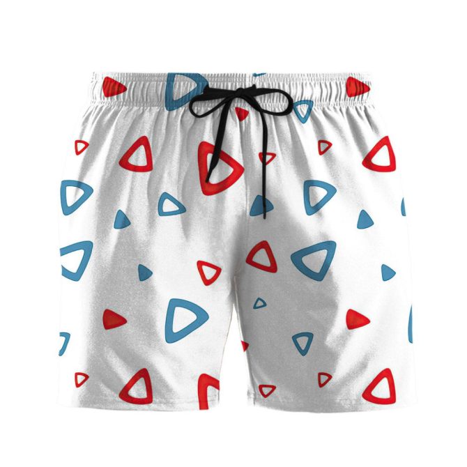 Men'S Triangle Pattern Swim Shorts - Stylish Summer Beachwear With Red & Blue Design
