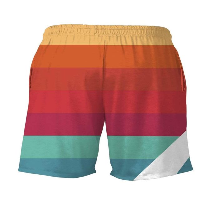 Colorful Retro Striped Men'S Swim Shorts With Drawstring – Summer Beachwear - Image 2