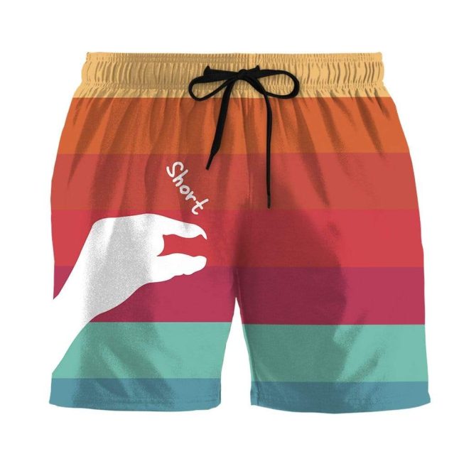 Colorful Retro Striped Men'S Swim Shorts With Drawstring – Summer Beachwear