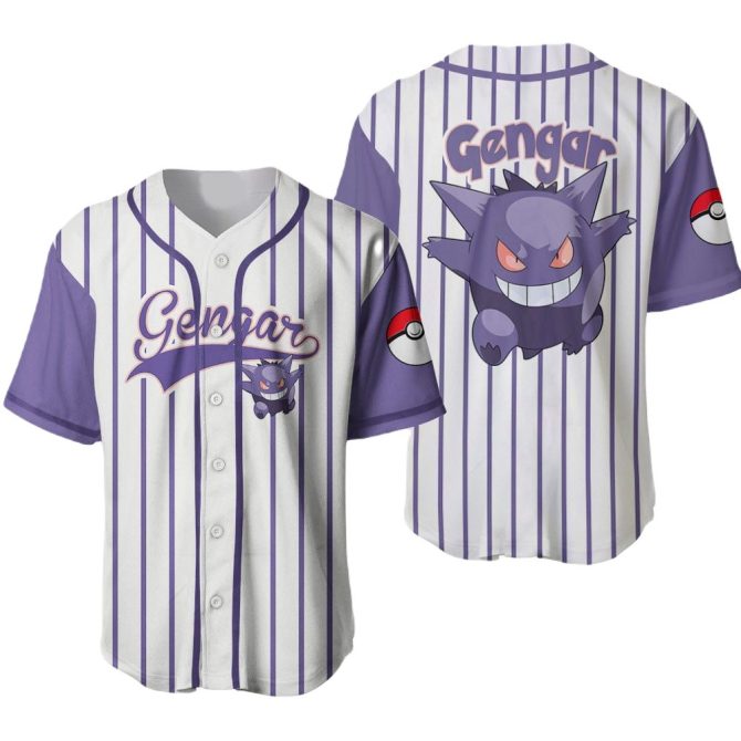 Catch 'Em All: Gengar Striped Baseball Jersey – Perfect For Pokémon Fans!