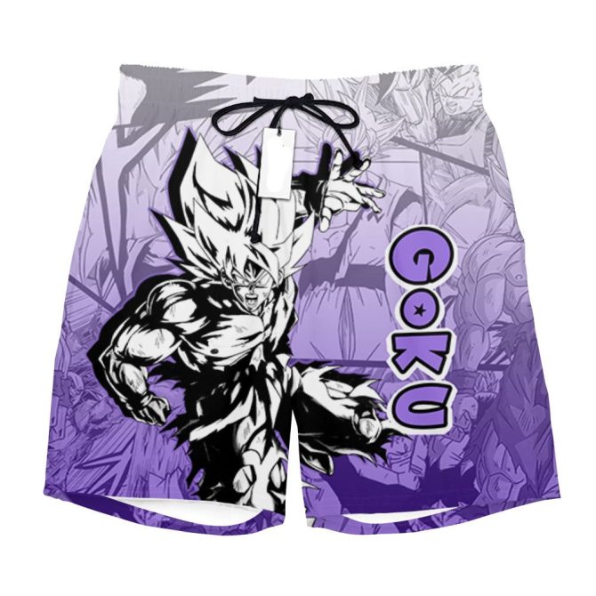 Anime-Inspired Purple Swim Shorts - Bold Graphic Design, Perfect For Beach & Pool Fun - Image 2