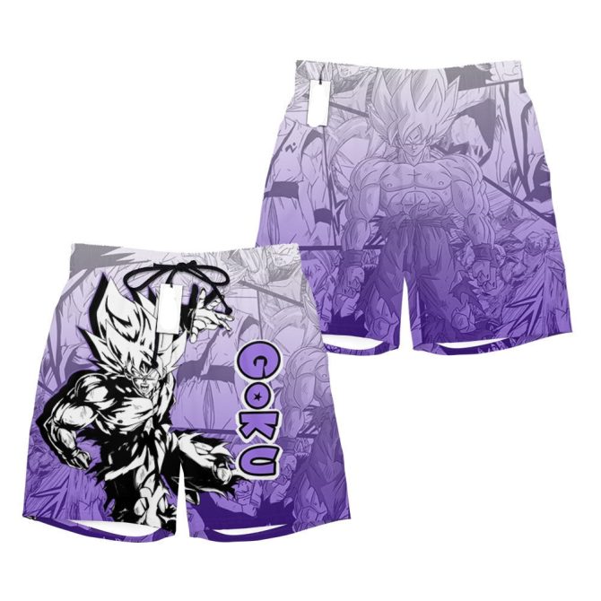 Anime-Inspired Purple Swim Shorts - Bold Graphic Design, Perfect For Beach & Pool Fun