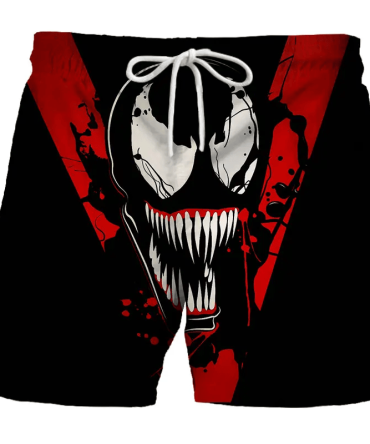 Men'S Graphic Swim Trunks - Bold Red & Black Design - Comfortable Beachwear
