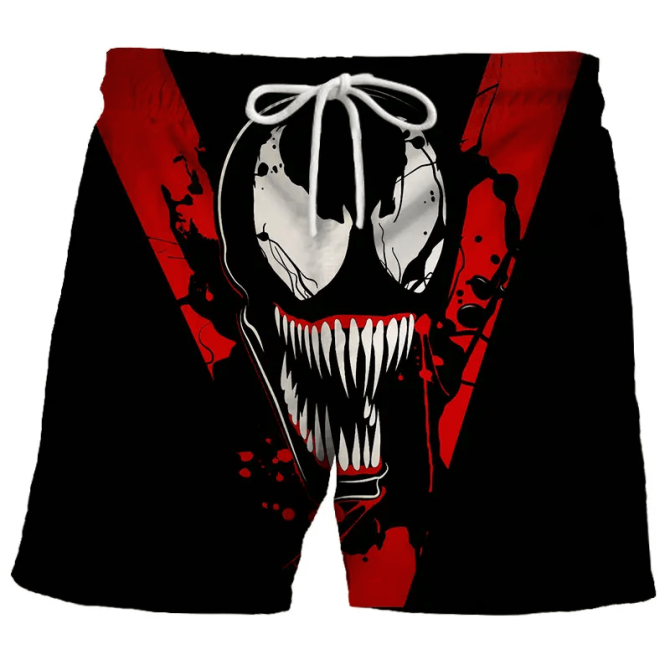 Men'S Graphic Swim Trunks - Bold Red & Black Design - Comfortable Beachwear
