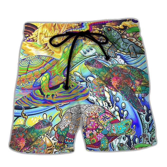 Vibrant Sea Turtle Print Swim Shorts - Quick Dry Beachwear For Men - Unique Ocean Design