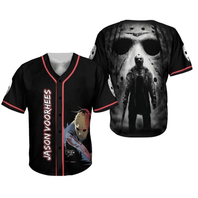 Horror-Themed Jason Voorhees Baseball Jersey – Unique Graphic Design For Fans