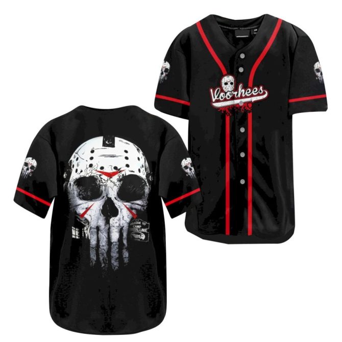 Skull Baseball Jersey - Horror Inspired, Black & Red, Unisex Sport Shirt