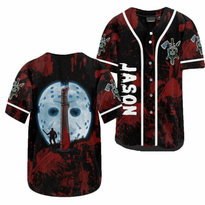 Men'S Horror Movie Baseball Jersey - Jason Mask & Machete Design - Perfect For Fans & Halloween