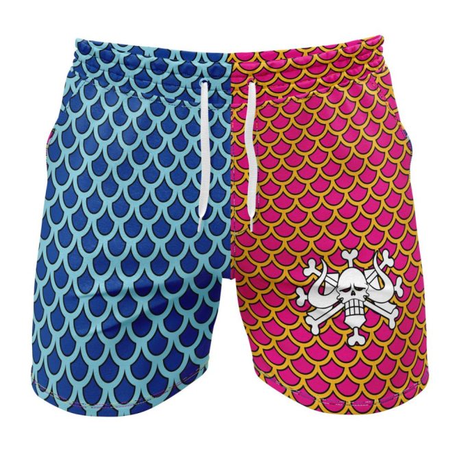 Vibrant Mermaid Scale Swim Shorts With Skull Design – Unisex Quick-Dry Beachwear