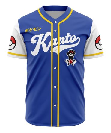 Limited Edition Kanto Baseball Jersey - Stylish Blue Unisex Design With Iconic Pokeball Sleeves