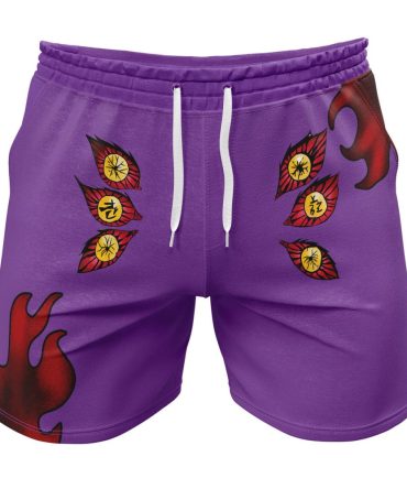 Vibrant Purple Anime-Inspired Swim Shorts With Unique Eye & Flame Designs – Perfect For Summer Beachwear