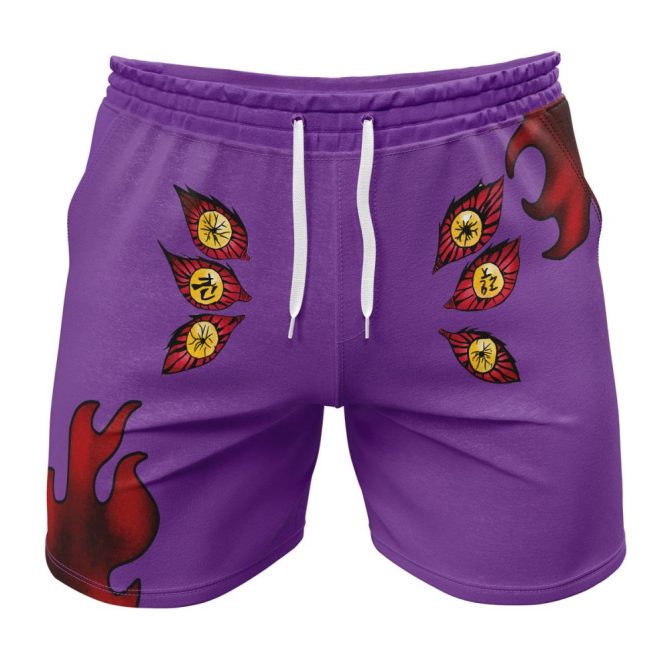 Vibrant Purple Anime-Inspired Swim Shorts With Unique Eye & Flame Designs – Perfect For Summer Beachwear