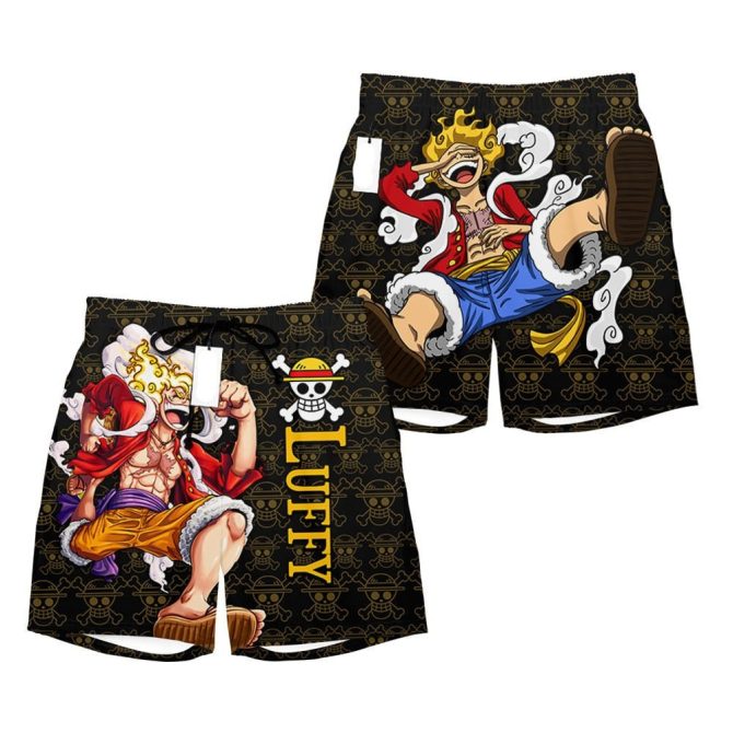 Anime Pirate King Luffy Shorts - Stylish Men'S Swimwear With Iconic Print