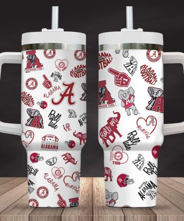 Alabama Crimson Tide Tumbler With Handle & Straw - Double-Walled Insulated Travel Mug
