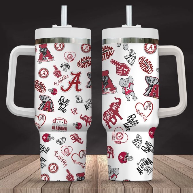Alabama Crimson Tide Tumbler With Handle & Straw - Double-Walled Insulated Travel Mug