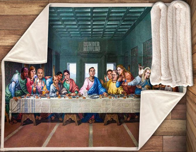 Cozy Dunder Mifflin Office Parody Blanket – Fun Last Supper Design For Fans